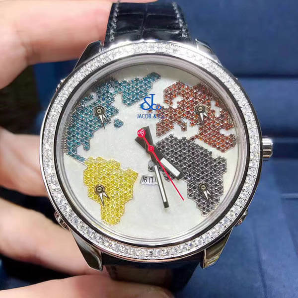 ジェイコブ ファイブタイムゾーン ワールドマップ JC‑47SGRD 1重ベゼルダイヤ 47mm